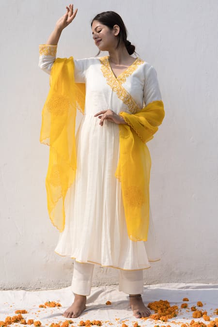 MITHI SUPARI Ruh Neck Embroidered Angrakha Anarkali Set 