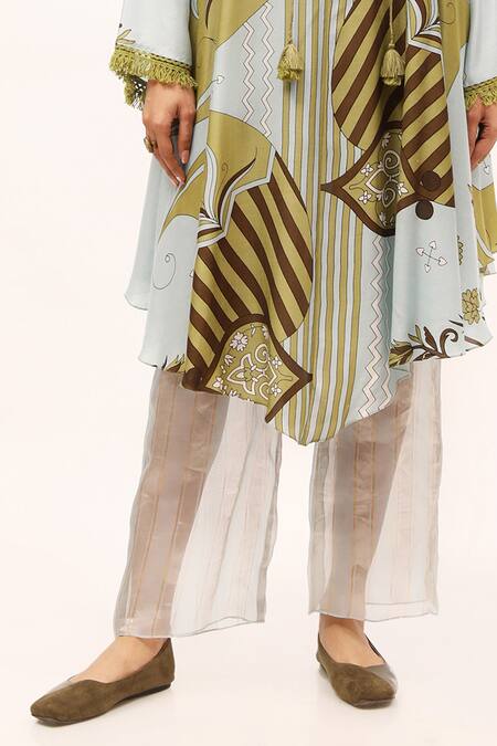 Shop_Kritika Murarka_Blue Organza Silk Striped Pattern Pant _Online_at_Aza_Fashions