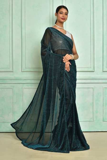 Blue and Rama Green Satin Georgette Party Wear Saree With Border 22002