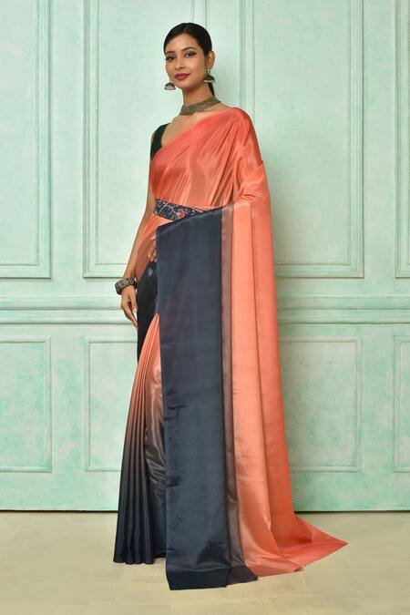 Yellow Red Shaded Hand Dyed Plain Chiffon Saree With Jacquard Blouse –  Geroo Jaipur