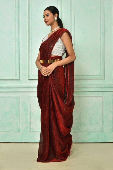 Designer Saree in Maroon Shimmer Silk | Kolour