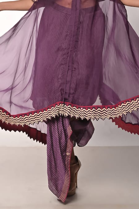 Soumodeep Dutta Purple Chanderi, Silk Organza, Handloom Cotton, Lycra Hand Tunic And Skirt Set Online at Aza Fashions Soumodeep Dutta_Purple Chanderi, Silk Organza, Handloom Cotton, Lycra Hand Tunic And Skirt Set_Online_at_Aza_Fashions