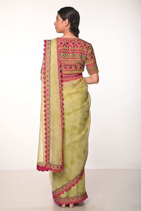 Soumodeep Dutta Printed & Hand Embroidered Saree With Blouse 