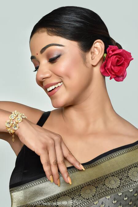 Buy_Just Shradhas_Gold Plated Pearls, Beads Kundan Embellished Bracelet _Online_at_Aza_Fashions