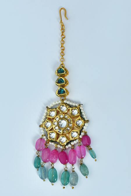 Just Shradhas_Multi Color Beads Embellished Maangtikka _Online_at_Aza_Fashions