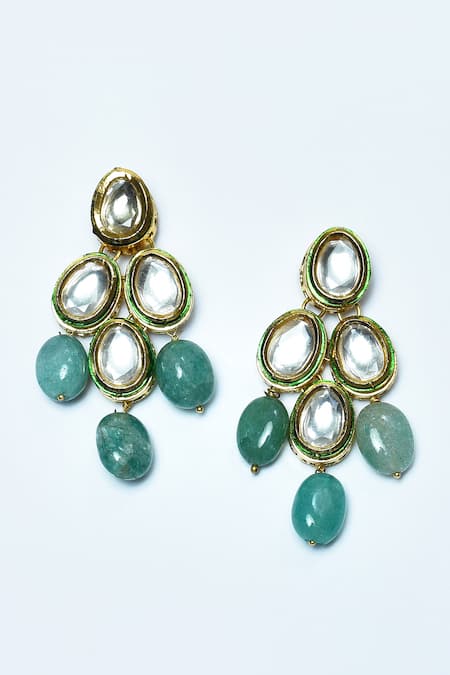 Just Shradhas_Gold Plated Diamonds, Pearls, Beads Drop Pattern Embellished Earrings _Online_at_Aza_Fashions