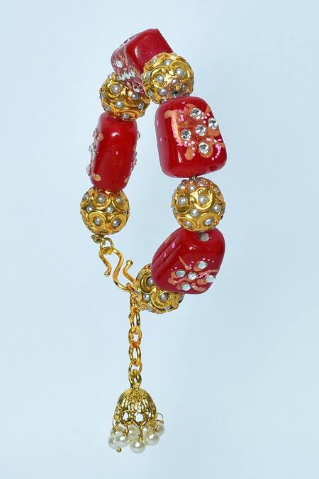 Buy_Just Shradhas_Gold Plated Crystals, Pearls Stone Embellished Bracelet _Online_at_Aza_Fashions