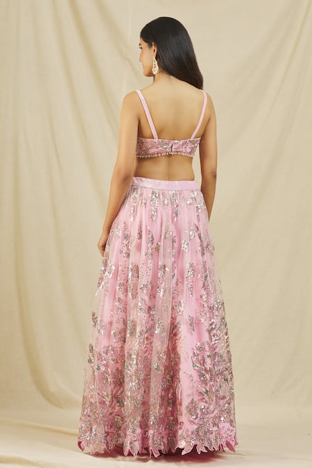 Rohini Bedi Pink Sequin Embroidered Lehenga Set 