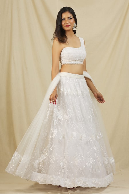 Buy_Rohini Bedi_White Net Embroidery Sequin Asymmetric Lehenga One Shoulder Blouse Set _Online_at_Aza_Fashions