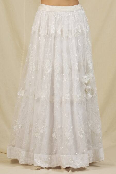 Rohini Bedi_White Net Embroidery Sequin Asymmetric Lehenga One Shoulder Blouse Set _at_Aza_Fashions