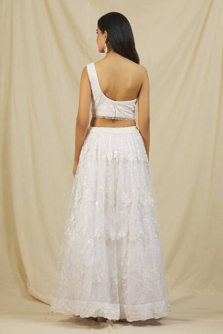 Rohini Bedi Embroidered Lehenga One Shoulder Blouse Set 