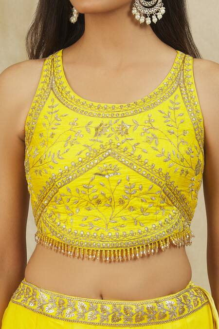 Buy Rohini Bedi Yellow Georgette Embroidered Sequin Round Neck Zari Blouse Lehenga Set Online at Aza Fashions Buy_Rohini Bedi_Yellow Georgette Embroidered Sequin Round Neck Zari Blouse Lehenga Set _Online_at_Aza_Fashions
