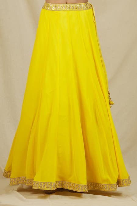 Rohini Bedi Yellow Georgette Embroidered Sequin Round Neck Zari Blouse Lehenga Set at Aza Fashions Rohini Bedi_Yellow Georgette Embroidered Sequin Round Neck Zari Blouse Lehenga Set _at_Aza_Fashions