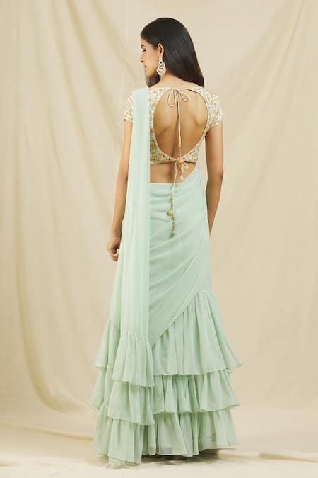 Rohini Bedi Ruffle Saree & Zardozi Embroidered Blouse Set 