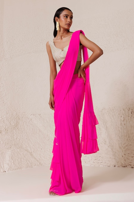 Dark Pink colour Uppada pattu 400 kaddy plain sarees – Celebrites World