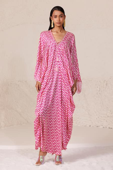 Chhaya Mehrotra Silk Satin Geometric Print Kaftan 