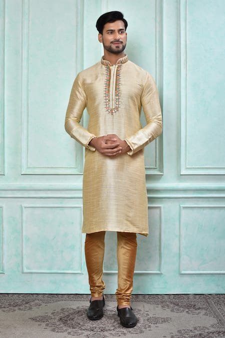 Samyukta Singhania Cream Silk Embroidery Geometric Kurta And Churidar Set 