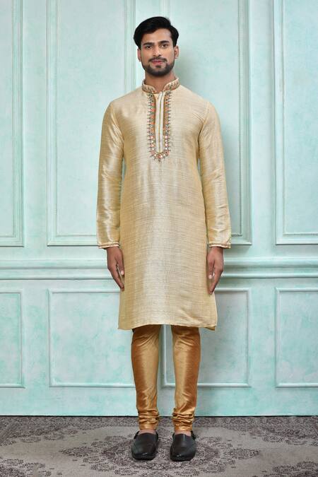 Shop_Arihant Rai Sinha_Cream Silk Embroidery Geometric Kurta And Churidar Set_Online_at_Aza_Fashions