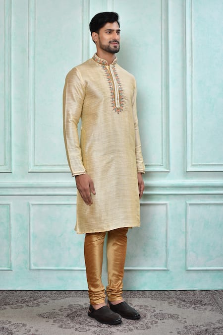 Buy_Arihant Rai Sinha_Cream Silk Embroidery Geometric Kurta And Churidar Set