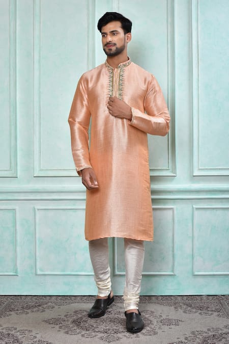 Aryavir Malhotra Embroidered Placket Full Sleeve Kurta 