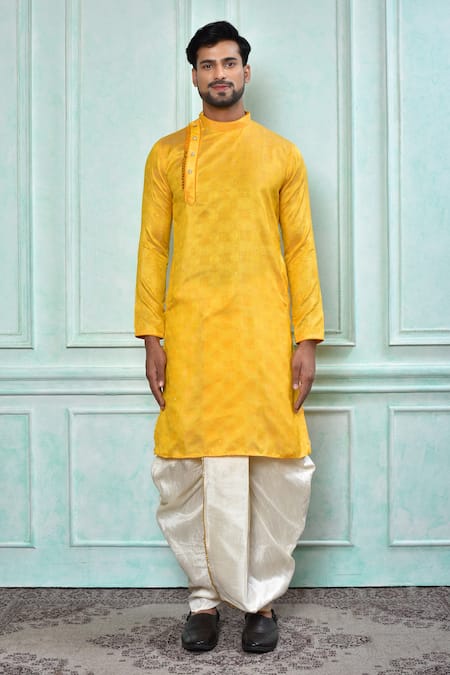 Buy Arihant Rai Sinha Yellow Jacquard, Silk Embroidery Sequin Work Kurta And Contrast Dhoti Pant Set Online at Aza Fashions Buy_Arihant Rai Sinha_Yellow Jacquard, Silk Embroidery Sequin Work Kurta And Contrast Dhoti Pant Set _Online_at_Aza_Fashions