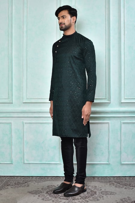 Arihant Rai Sinha_Green Jacquard, Silk Sequins Work Kurta And Black Churidar Set _at_Aza_Fashions
