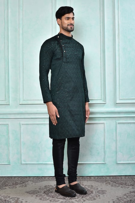 Buy_Arihant Rai Sinha_Green Jacquard, Silk Sequins Work Kurta And Black Churidar Set 