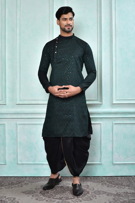 Aryavir Malhotra Sequin Work Kurta & Black Dhoti Pant Set 