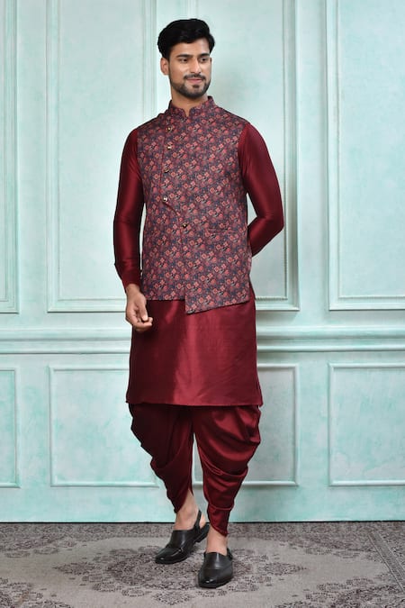 Aryavir Malhotra Floral Pattern Bundi & Kurta Set 