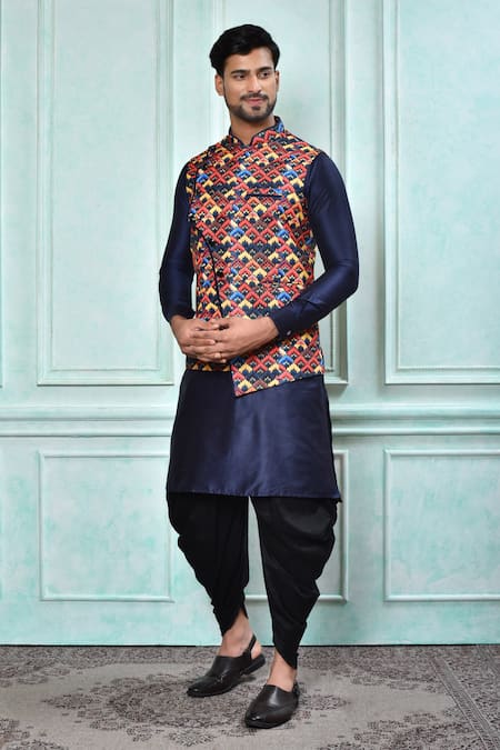 Aryavir Malhotra Geometric Pattern Bundi & Kurta Set 