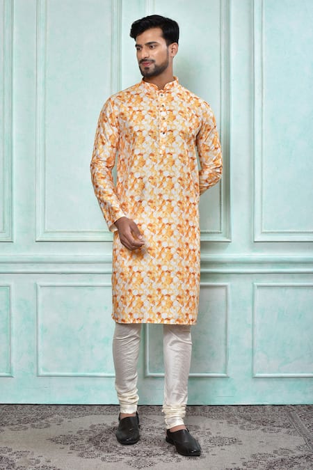 Aryavir Malhotra Geometric Pattern Kurta & Cream Churidar Set 