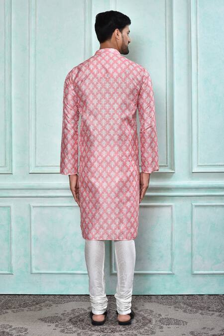 Shop Arihant Rai Sinha Peach Art Silk Printed Floral Pattern Full Sleeve Kurta at Aza Fashions Shop_Arihant Rai Sinha_Peach Art Silk Printed Floral Pattern Full Sleeve Kurta_at_Aza_Fashions