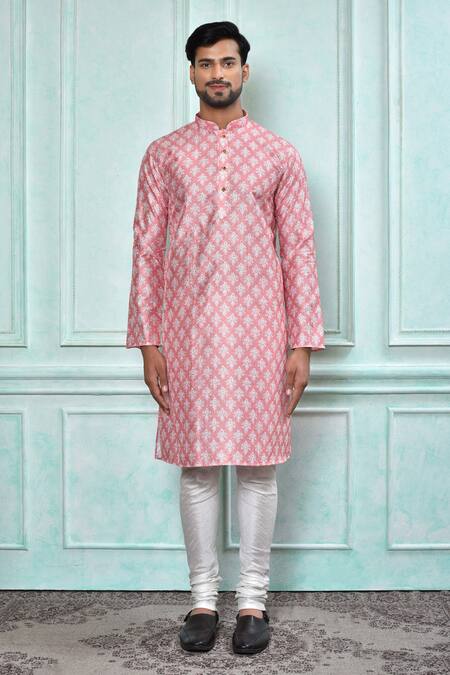 Arihant Rai Sinha Peach Art Silk Printed Floral Pattern Full Sleeve Kurta Online at Aza Fashions Arihant Rai Sinha_Peach Art Silk Printed Floral Pattern Full Sleeve Kurta_Online_at_Aza_Fashions