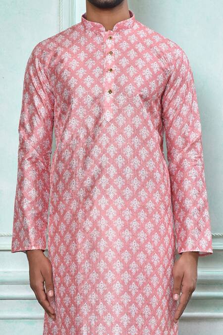 Buy Arihant Rai Sinha Peach Art Silk Printed Floral Pattern Full Sleeve Kurta Online at Aza Fashions Buy_Arihant Rai Sinha_Peach Art Silk Printed Floral Pattern Full Sleeve Kurta_Online_at_Aza_Fashions