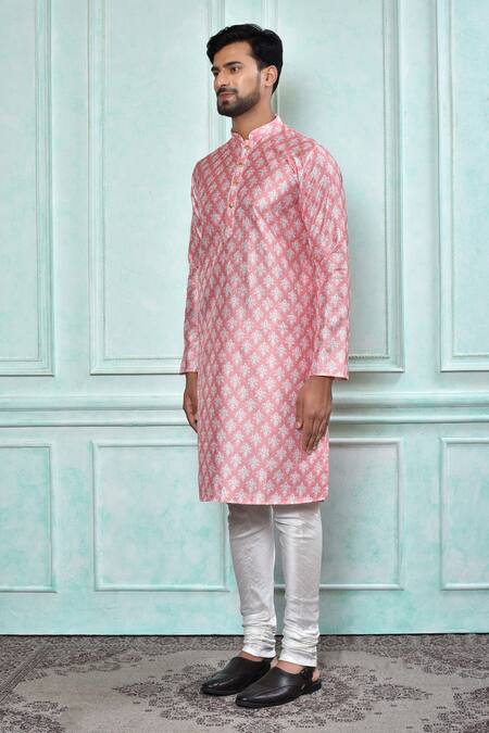 Shop Arihant Rai Sinha Peach Art Silk Printed Floral Pattern Full Sleeve Kurta Online at Aza Fashions Shop_Arihant Rai Sinha_Peach Art Silk Printed Floral Pattern Full Sleeve Kurta_Online_at_Aza_Fashions