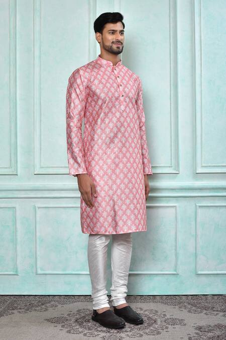 Arihant Rai Sinha Peach Art Silk Printed Floral Pattern Full Sleeve Kurta at Aza Fashions Arihant Rai Sinha_Peach Art Silk Printed Floral Pattern Full Sleeve Kurta_at_Aza_Fashions