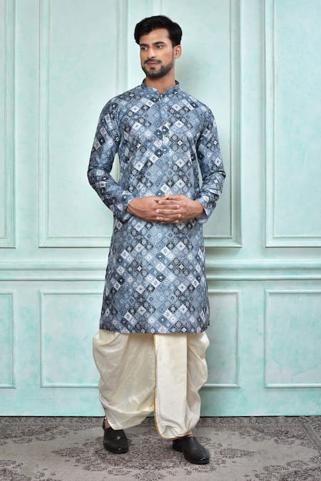 Aryavir Malhotra Printed Kurta & Cream Dhoti Pant Set 