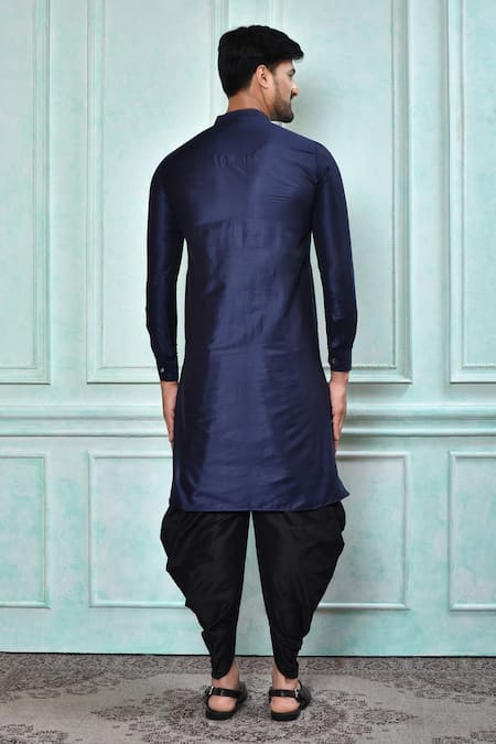 Shop Arihant Rai Sinha Blue Cotton, Silk Solid Kurta And Black Patiala Pant Set at Aza Fashions Shop_Arihant Rai Sinha_Blue Cotton, Silk Solid Kurta And Black Patiala Pant Set _at_Aza_Fashions
