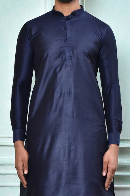 Buy_Arihant Rai Sinha_Blue Cotton, Silk Solid Kurta And Black Patiala Pant Set _Online_at_Aza_Fashions
