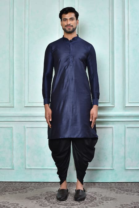 Shop Arihant Rai Sinha Blue Cotton, Silk Solid Kurta And Black Patiala Pant Set Online at Aza Fashions Shop_Arihant Rai Sinha_Blue Cotton, Silk Solid Kurta And Black Patiala Pant Set _Online_at_Aza_Fashions