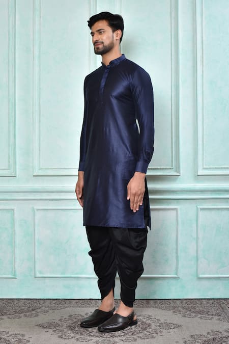 Arihant Rai Sinha Blue Cotton, Silk Solid Kurta And Black Patiala Pant Set at Aza Fashions Arihant Rai Sinha_Blue Cotton, Silk Solid Kurta And Black Patiala Pant Set _at_Aza_Fashions