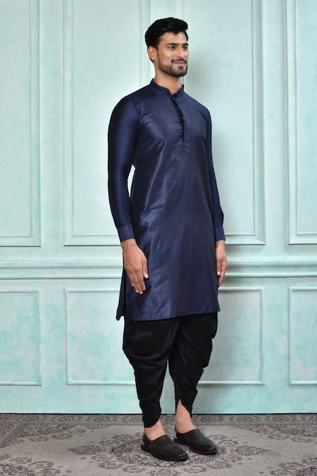Buy Arihant Rai Sinha Blue Cotton, Silk Solid Kurta And Black Patiala Pant Set Buy_Arihant Rai Sinha_Blue Cotton, Silk Solid Kurta And Black Patiala Pant Set