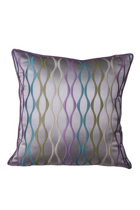 La Paloma Beige Polyester Embroidered Geometric Square Cushion Cover
