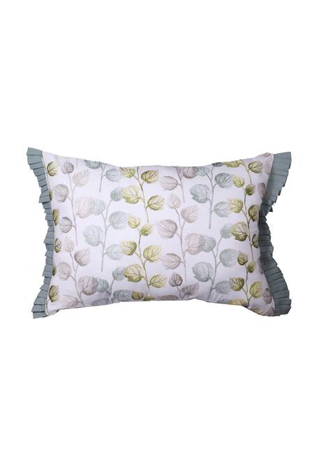 La Paloma Cream Cotton Embroidered Leaf Cushion Cover