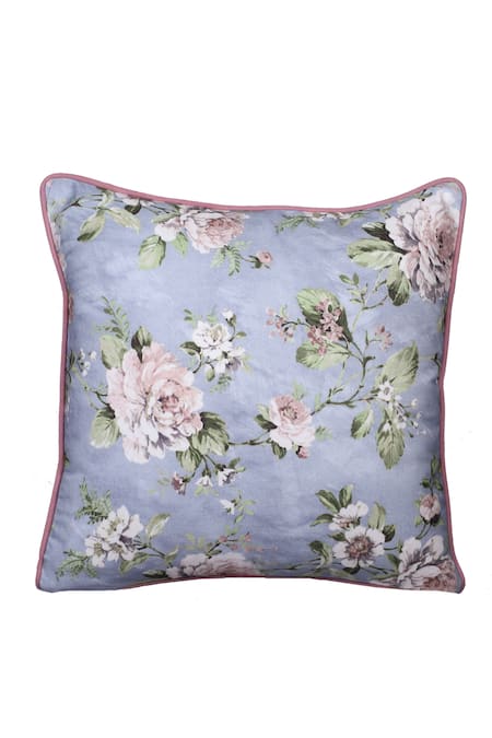 La Paloma Pink Cotton Printed Floral Square Cushion Cover