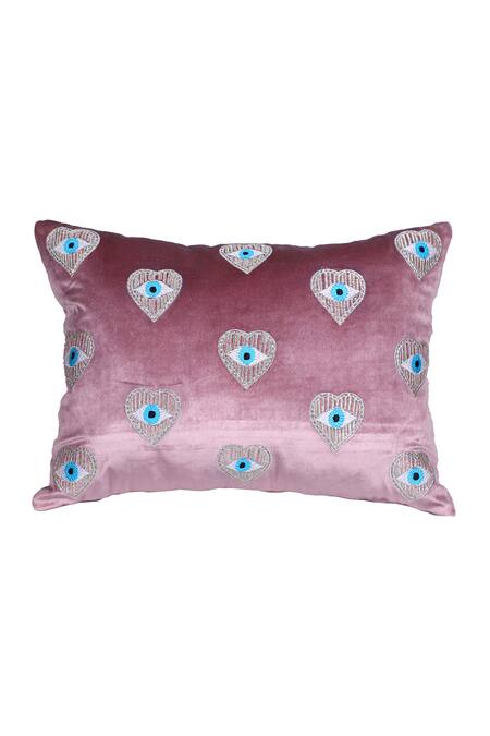 La Paloma Pink Velvet Embroidery Cushion Cover