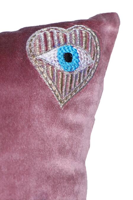 LA Paloma_Pink Velvet Embroidery Cushion Cover_Online_at_Aza_Fashions