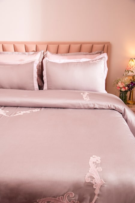 La Paloma Beige 100% Tencel Embroidery Border Placement Duvet Cover Set 