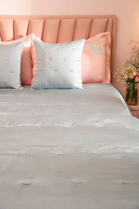 LA Paloma_Blue 100% Tencel Quilted Pattern Bedspread Set_Online_at_Aza_Fashions