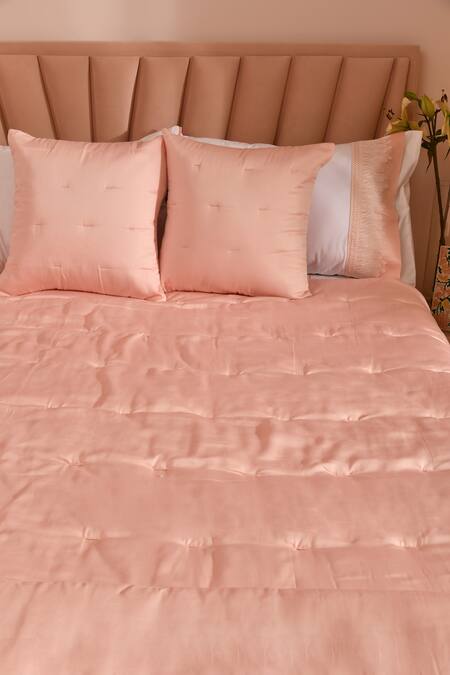 LA Paloma_Peach 100% Tencel Rectangle Shaped Bedspread Set_Online_at_Aza_Fashions